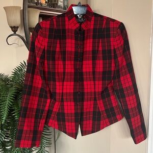 Vintage Bicci Florine Wachter 100% Wool Red Black Plaid Blazer Suit Jacket 80s